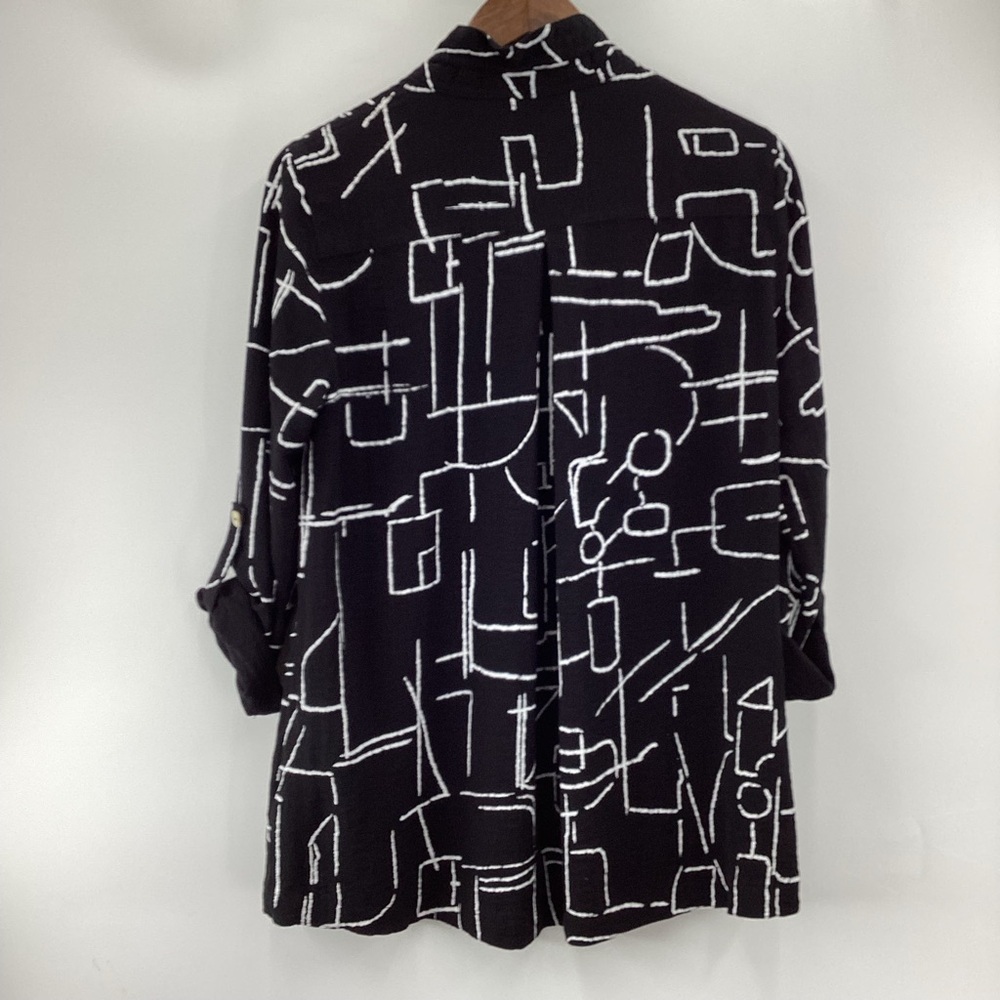 John Mark Black and White Abstract Button Down Roll Sleeve Shirt - Picture 2 of 12